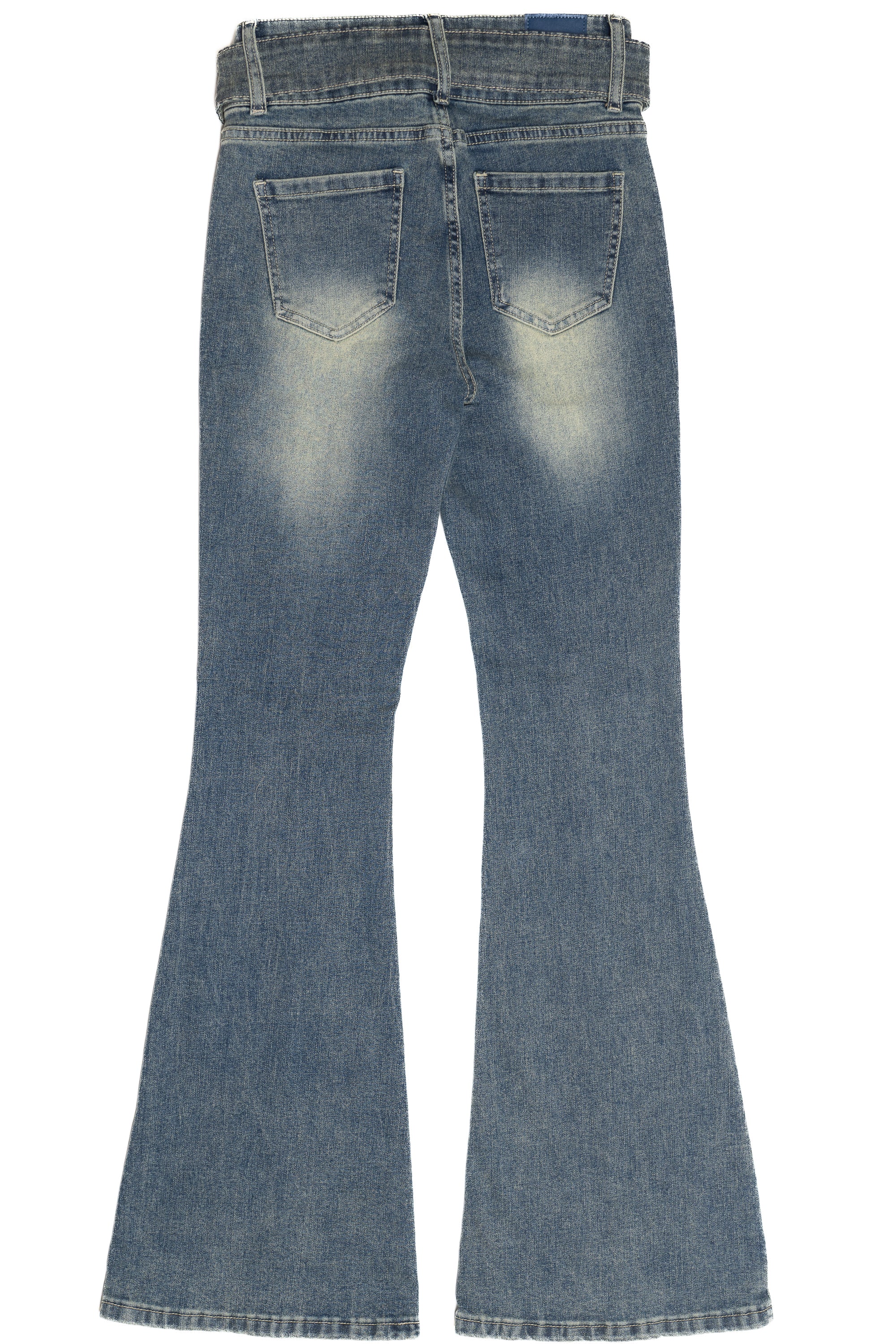Belted Flare Grunge Wash Jeans - Image 11