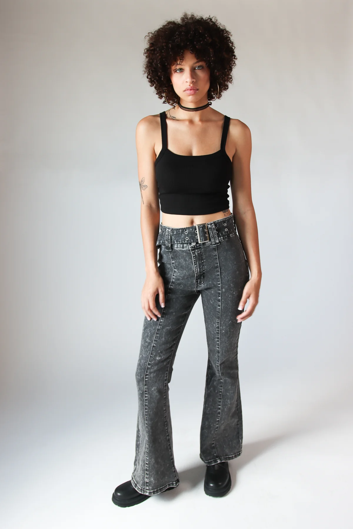Belted Flare Grunge Wash Jeans - Image 12