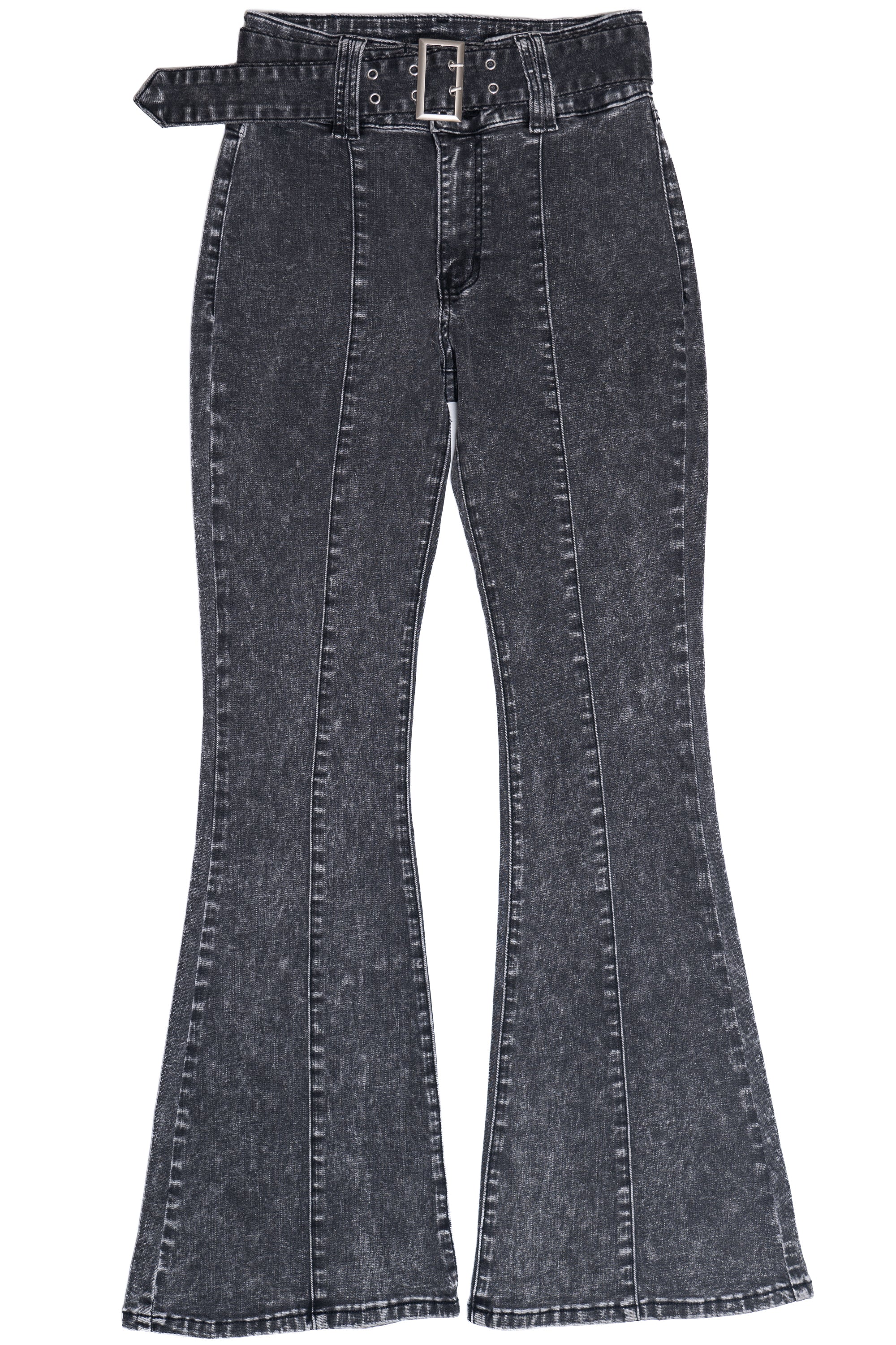Belted Flare Grunge Wash Jeans - Image 16