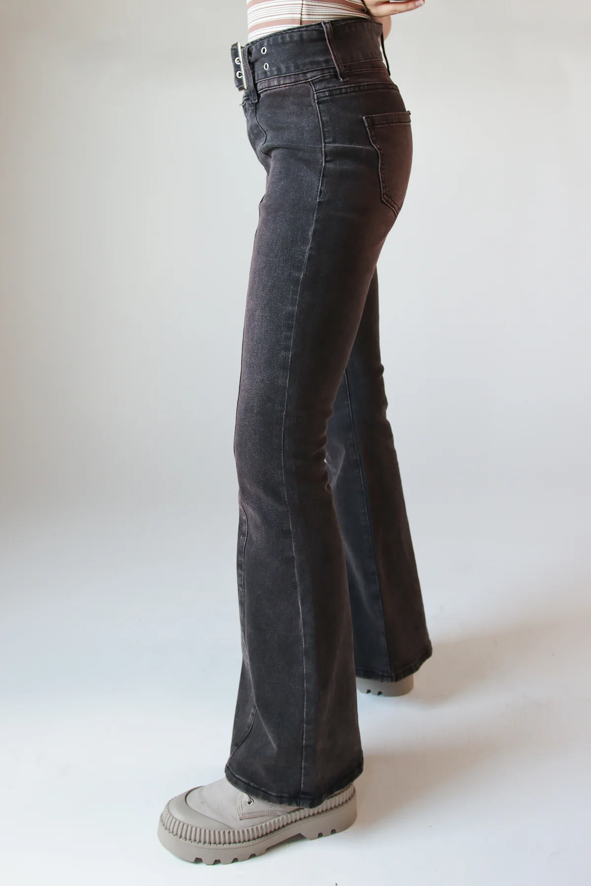 Belted Flare Grunge Wash Jeans - Image 21