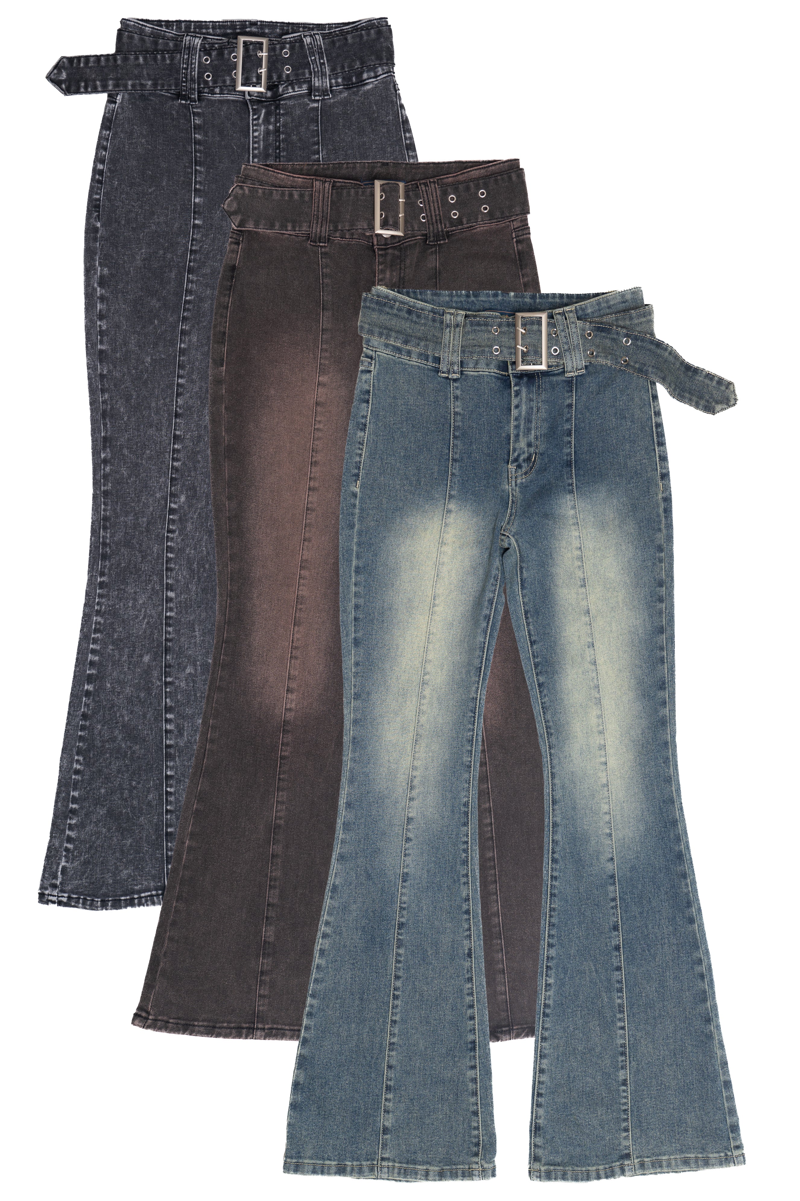 Belted Flare Grunge Wash Jeans - Image 5