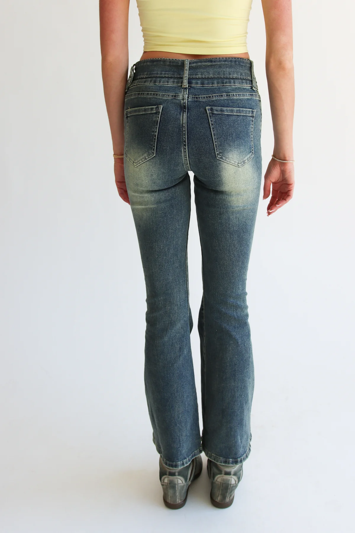 Belted Flare Grunge Wash Jeans - Image 9