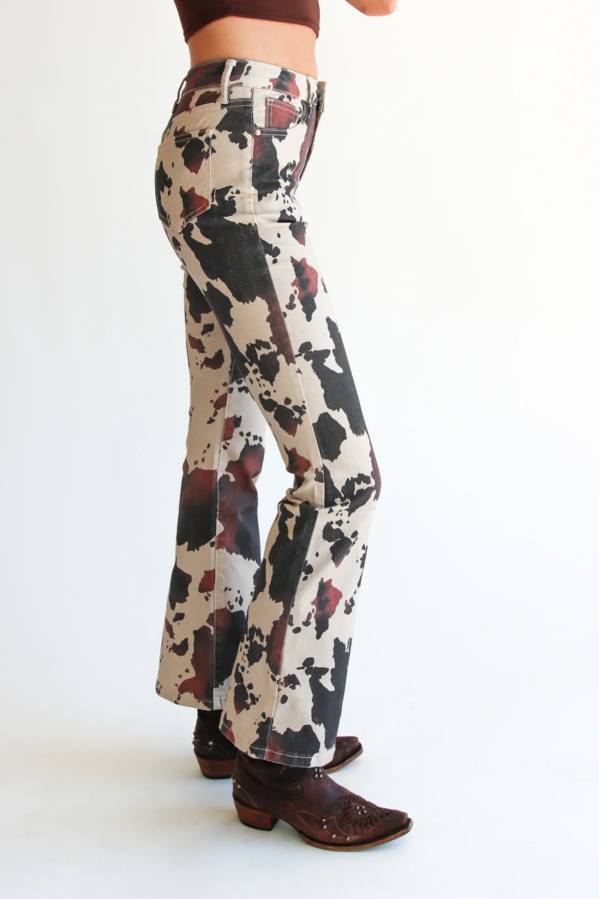 Brown Cow Print Flare Jeans - Image 4