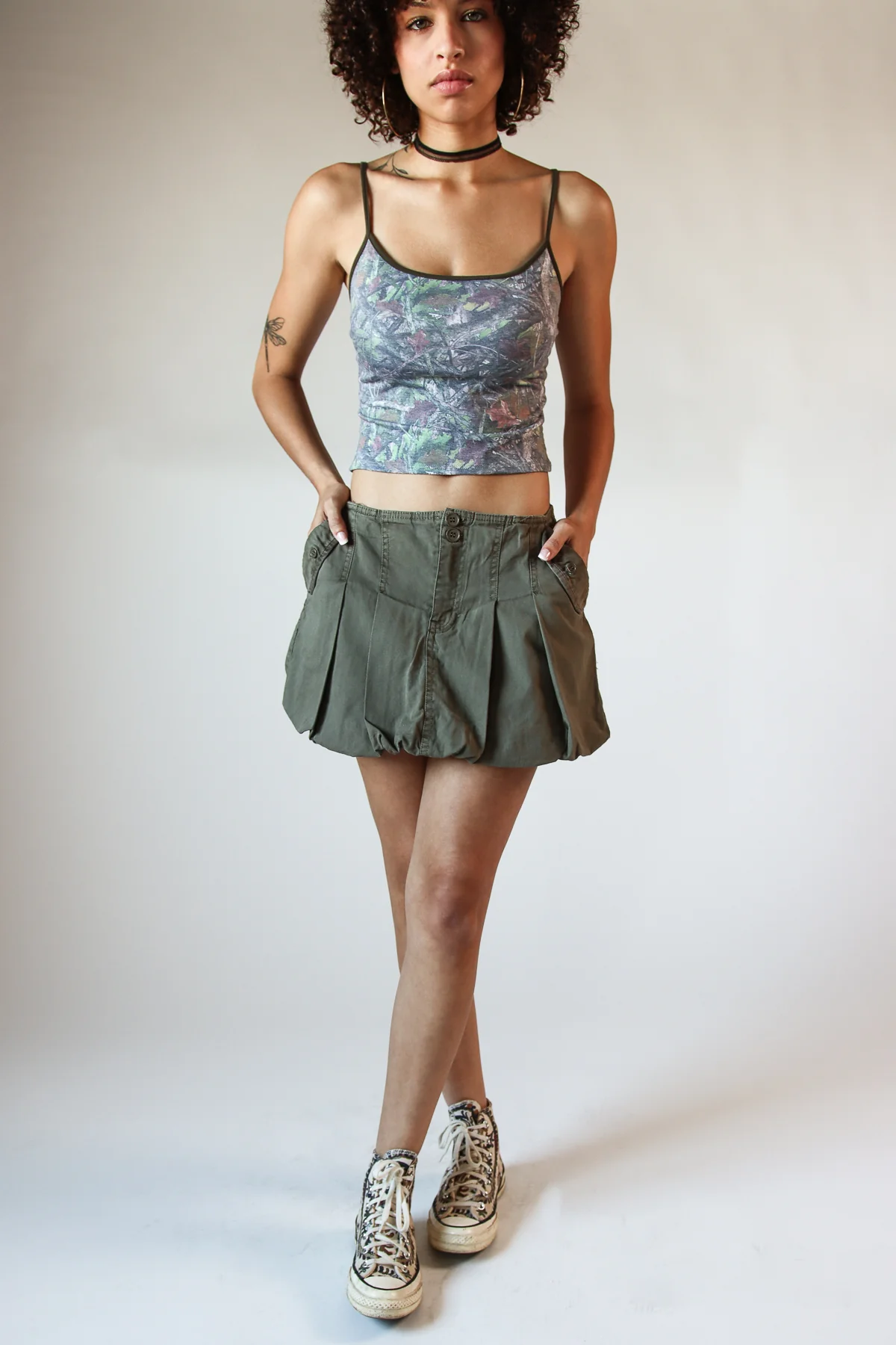 Cotton Twill Bubble Hem Mini Skirt - Image 3