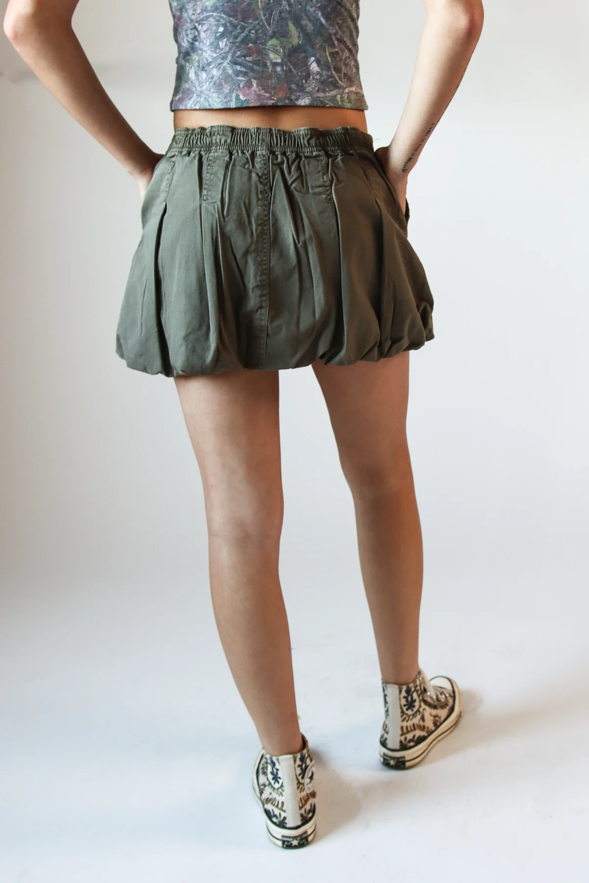 Cotton Twill Bubble Hem Mini Skirt - Image 8