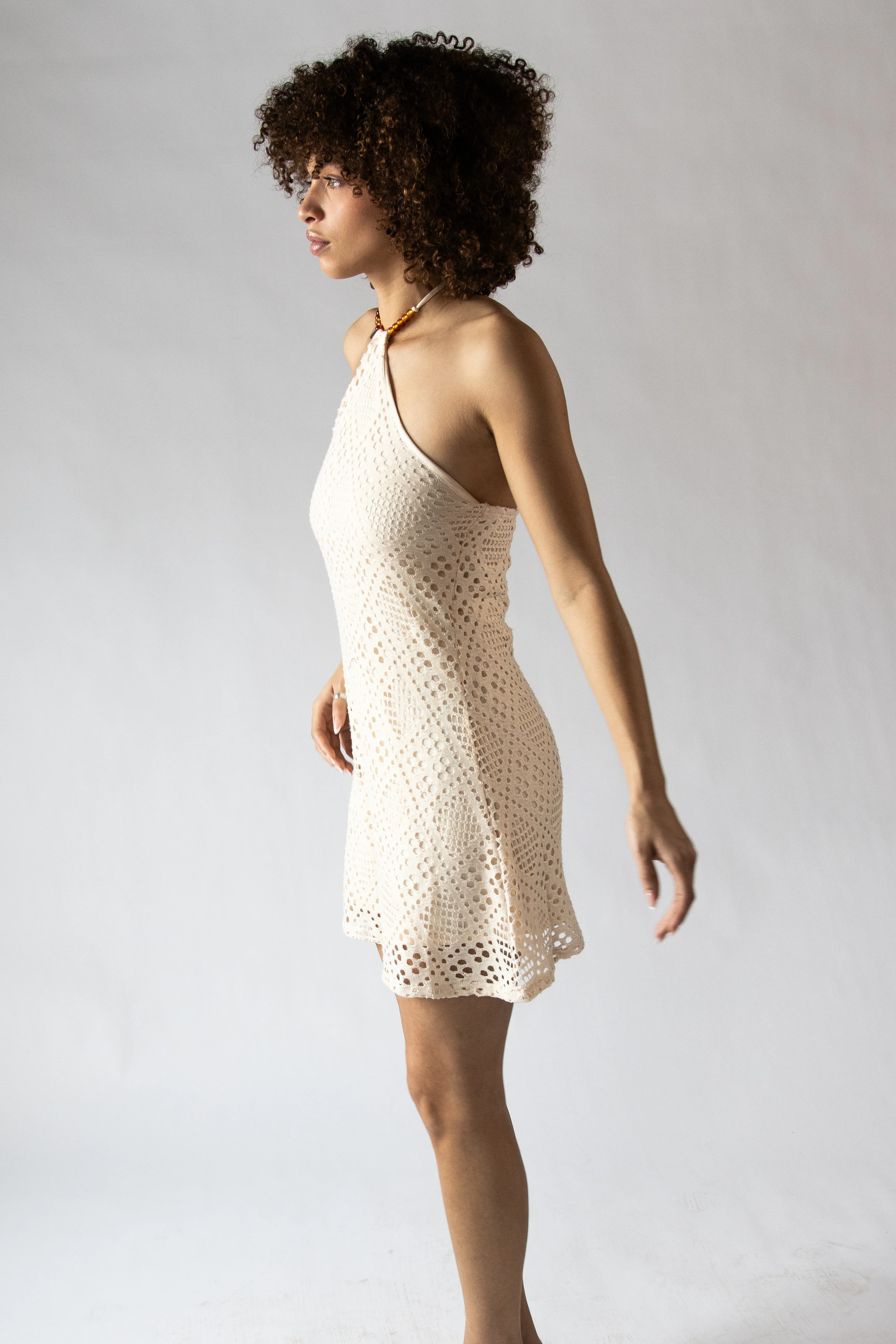 Diamond Pointelle Beaded Halter Mini Dress - Image 5