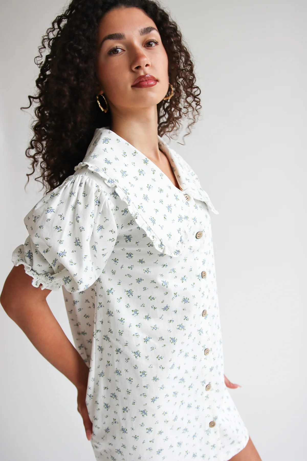 Floral Peter Pan Collar Denim Dress - Image 5