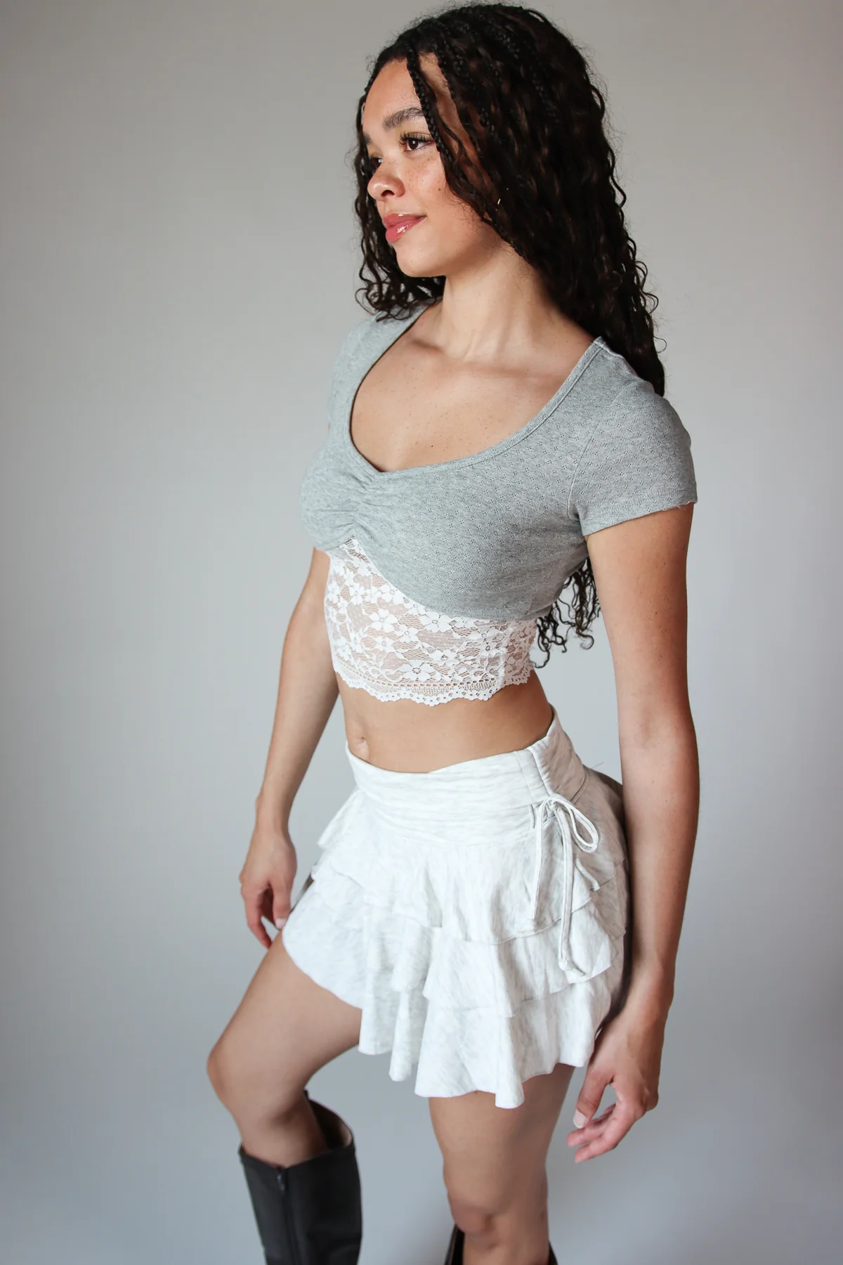 Lace Hem Pointelle Crop Tee - Image 6