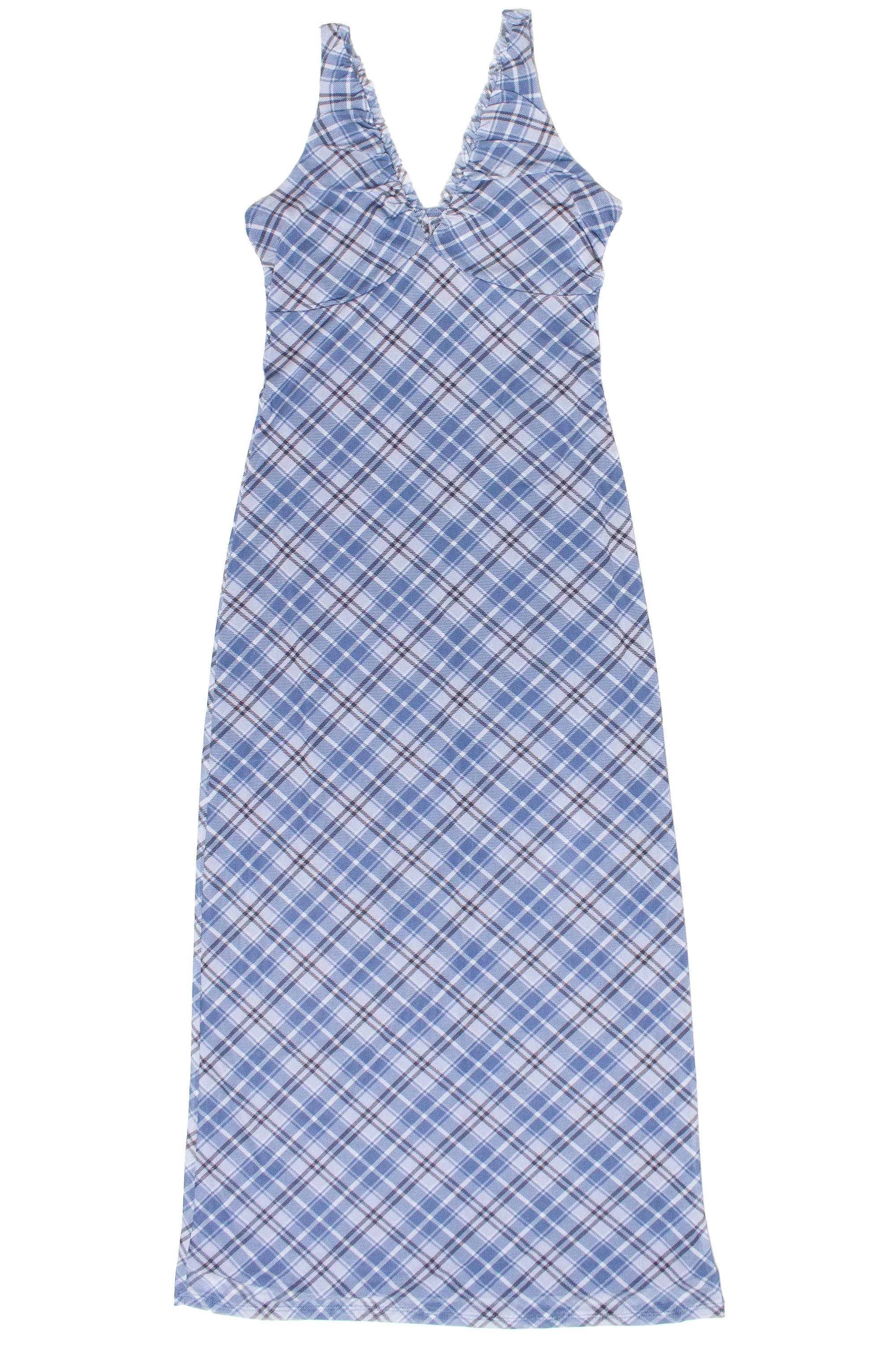 Mesh Plaid Cami Plunge Maxi Dress - Image 4
