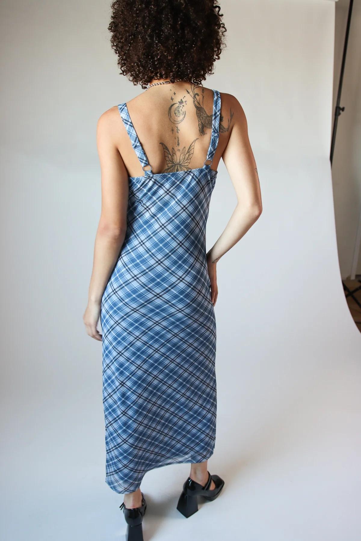 Mesh Plaid Cami Plunge Maxi Dress - Image 7