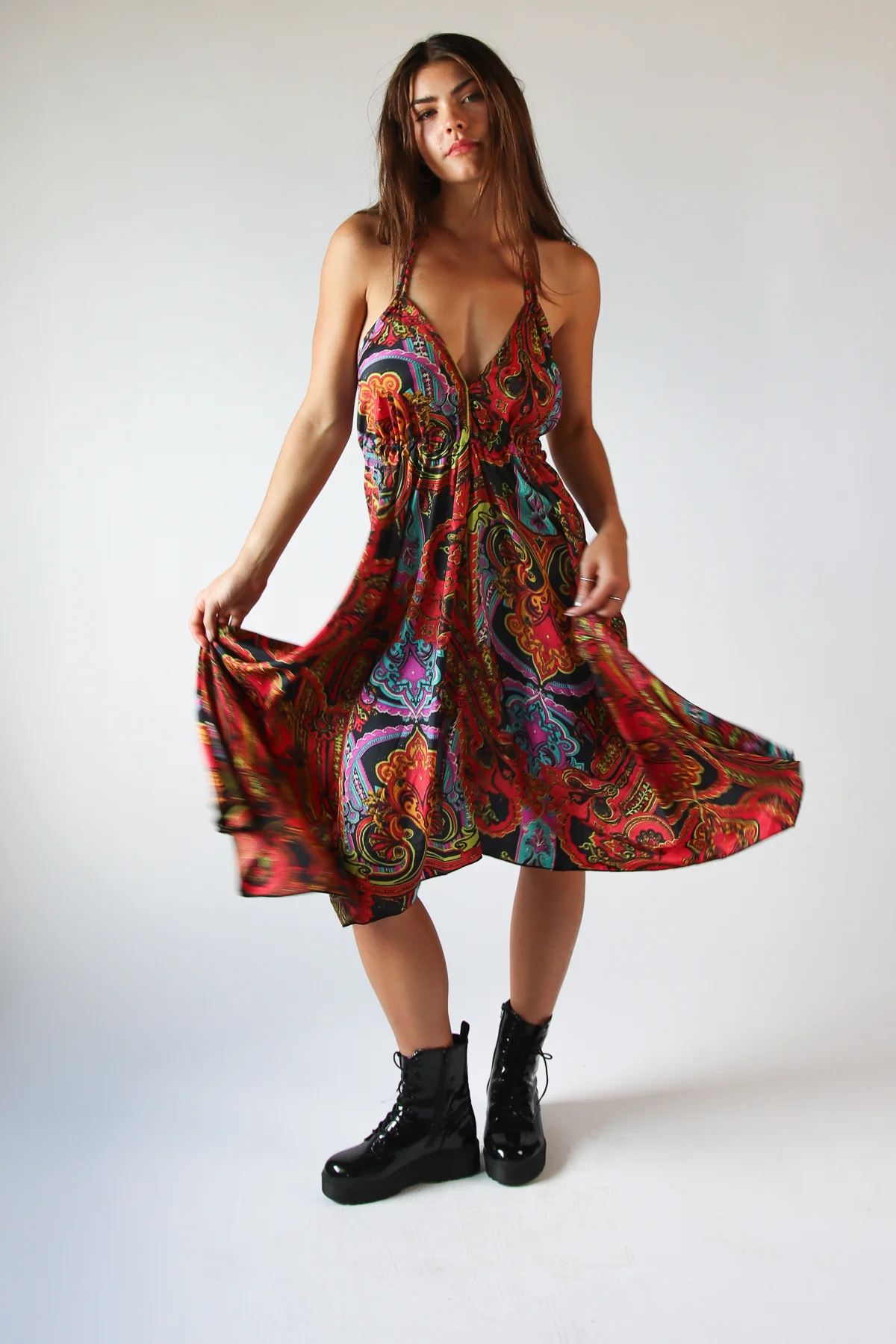 Patterned Scarf Halter Dress - Image 3