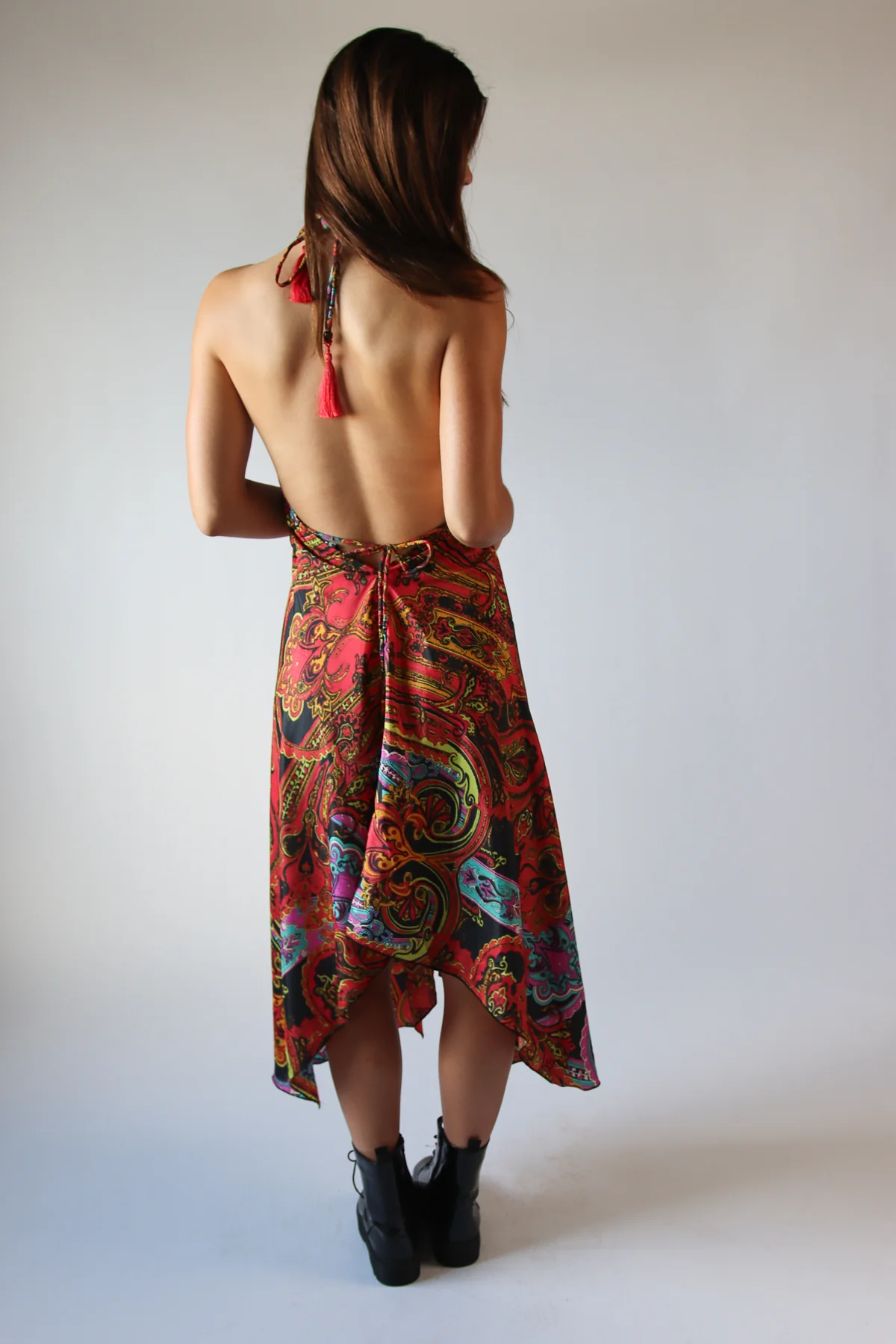 Patterned Scarf Halter Dress - Image 5