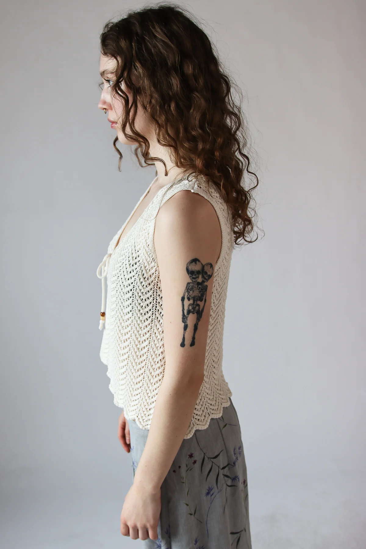 Pointelle Stitch Tie Front Vest Top - Image 4