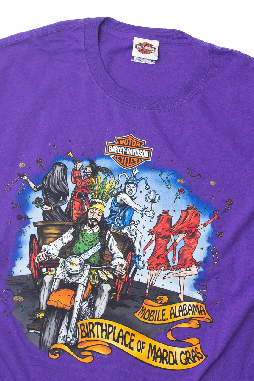 Purple Harley Davidson "Mobile, Alabama Birthplace Of Mardi Gras" T-Shirt (2010s) - Image 3