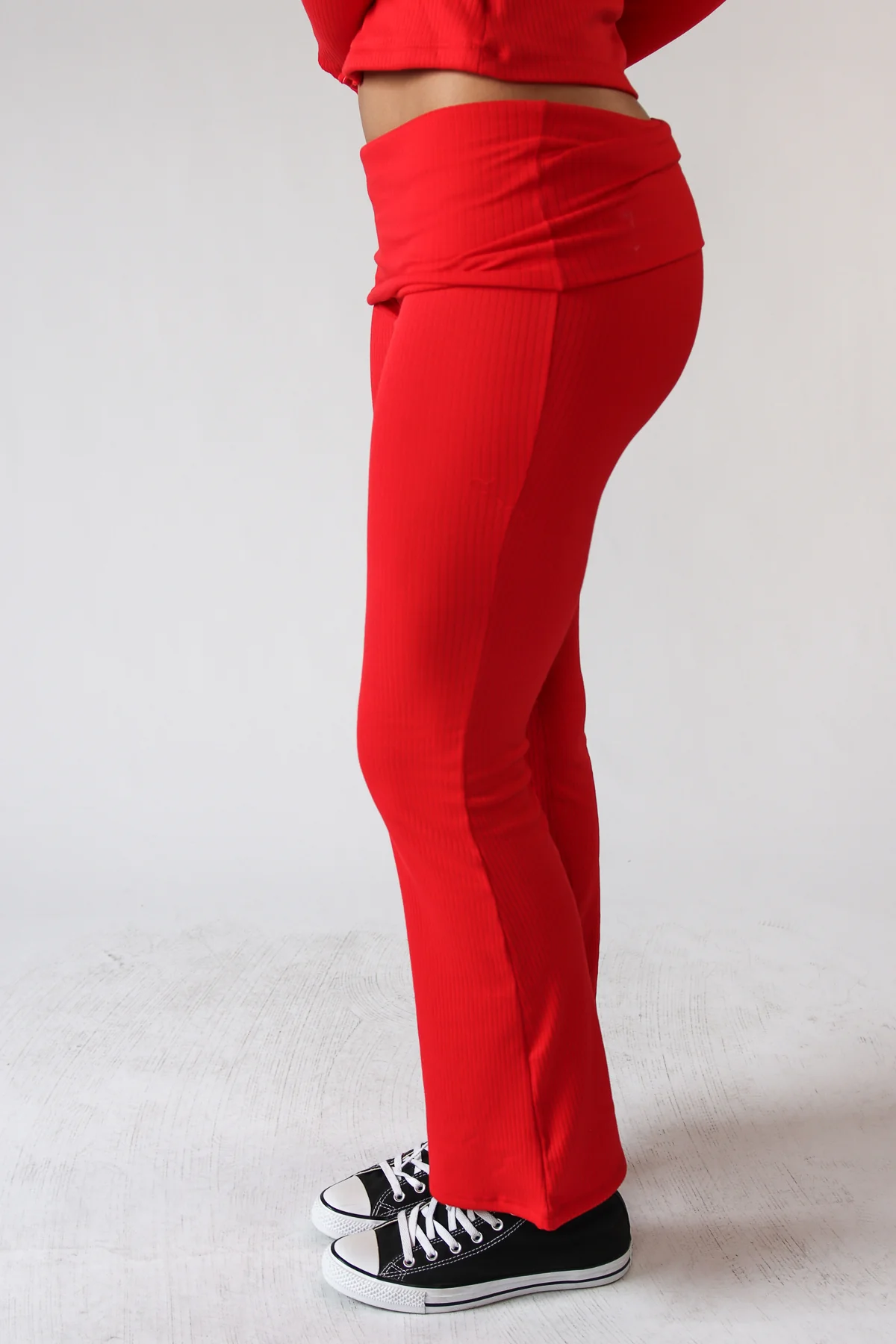 Ribbed Lightweight Fleece Lined Flare Leggings - Image 7
