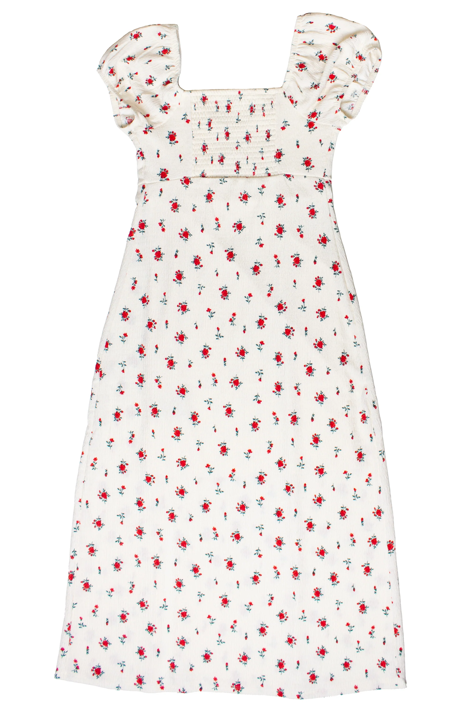 Rose Print Empire Waist Puff Sleeve Dress - Image 7